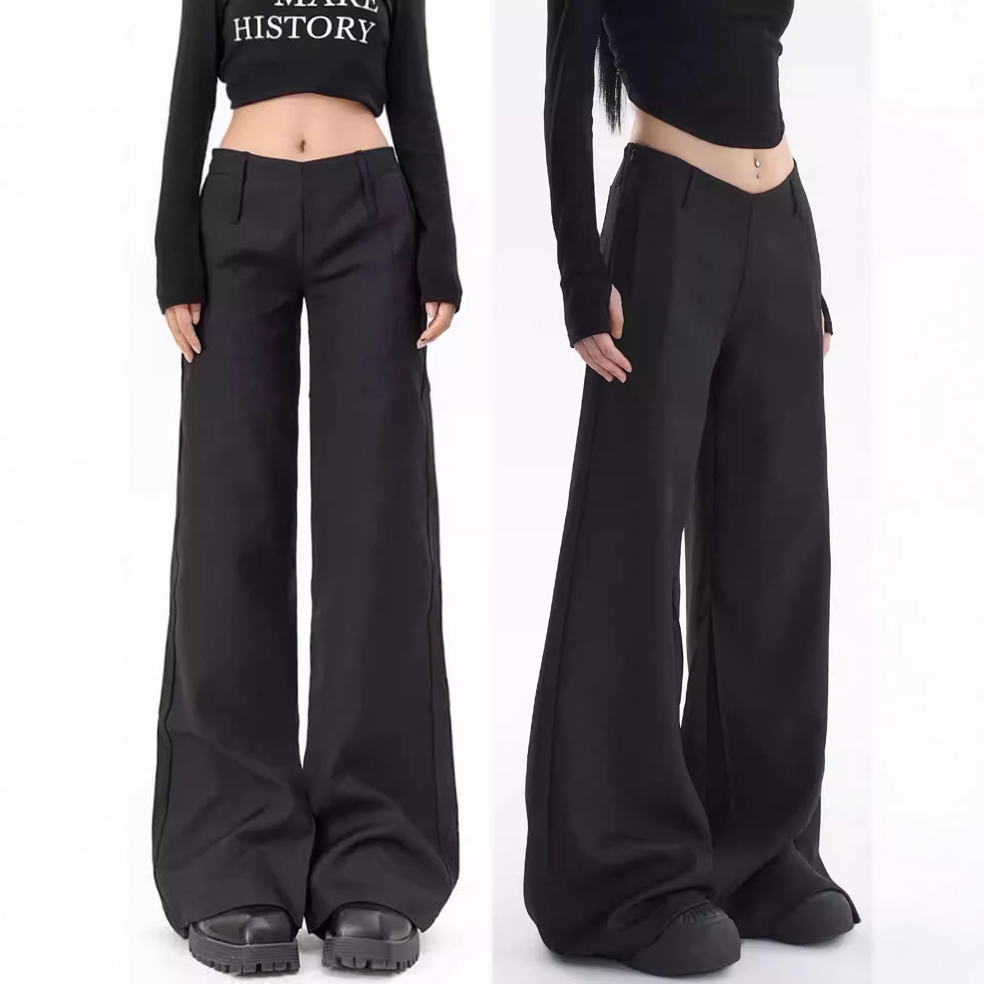 Tailored Trouser Wide - Pantalon tailleur femme taille basse amincissant,