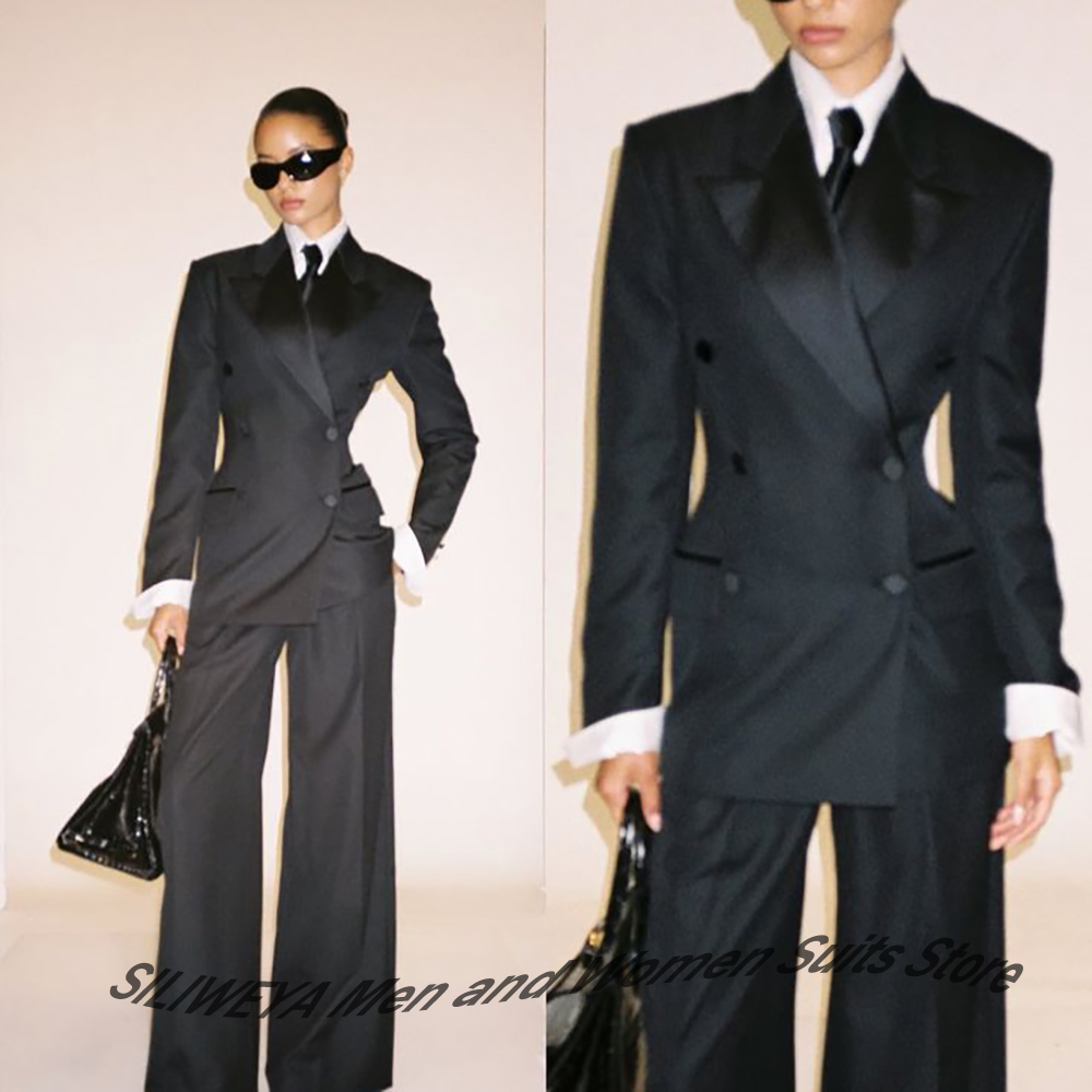 Women'S Elegant Formal Wear - Costume professionnel noir à Double boutonnage