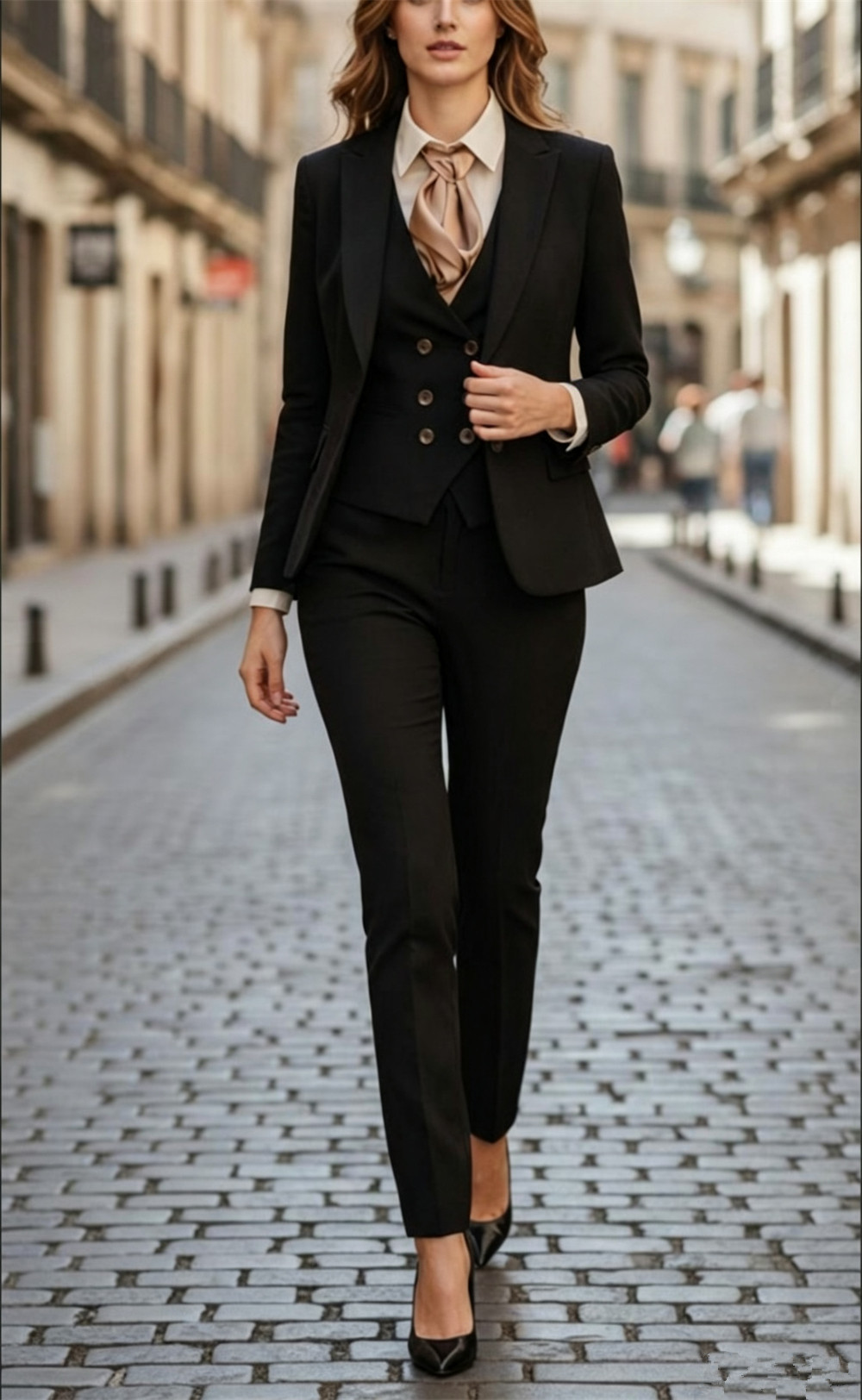 Women Formal Wear Vest - Ensemble de costume 3 pièces noir