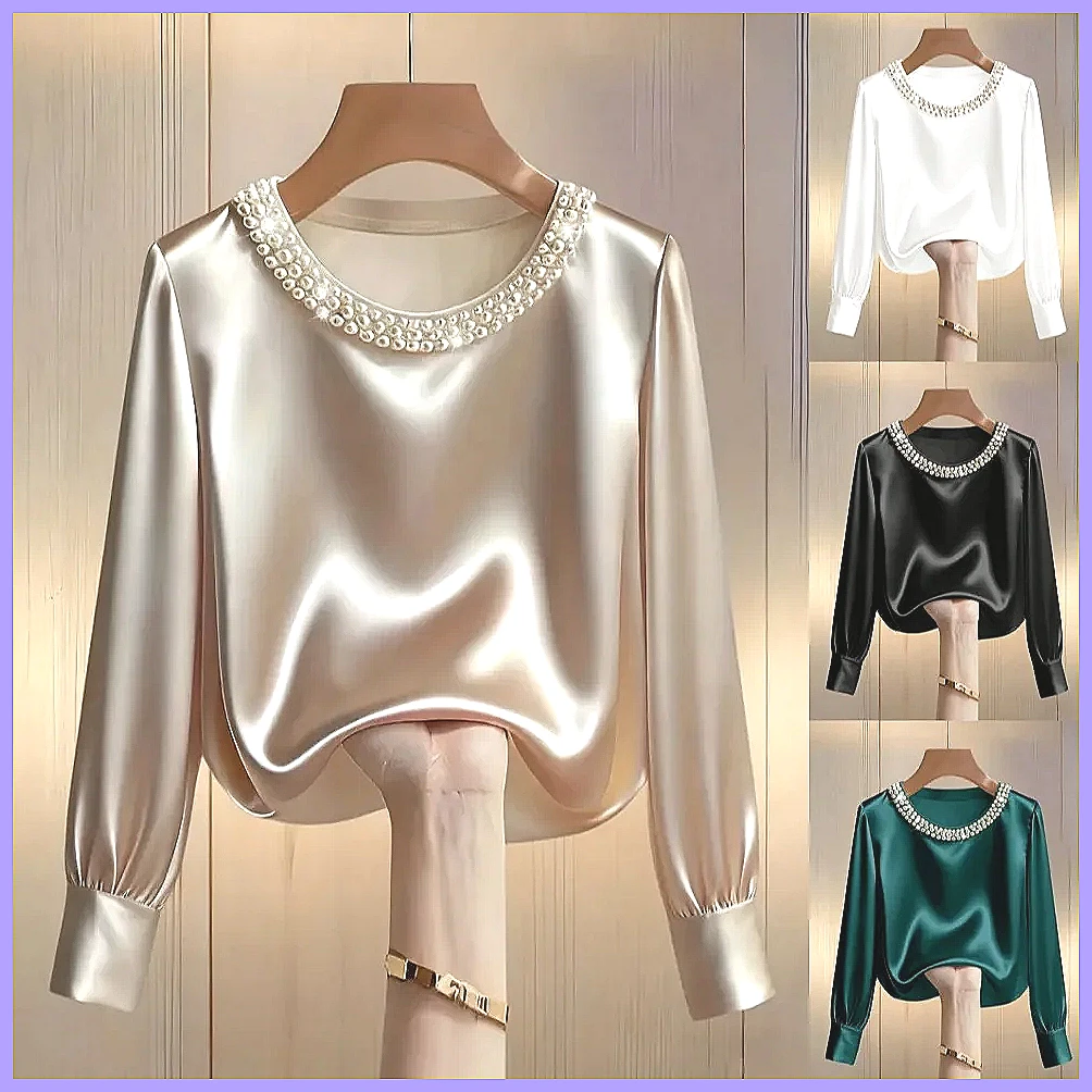 Silk Blouse Button - Chemisier élégant en satin perlé pour