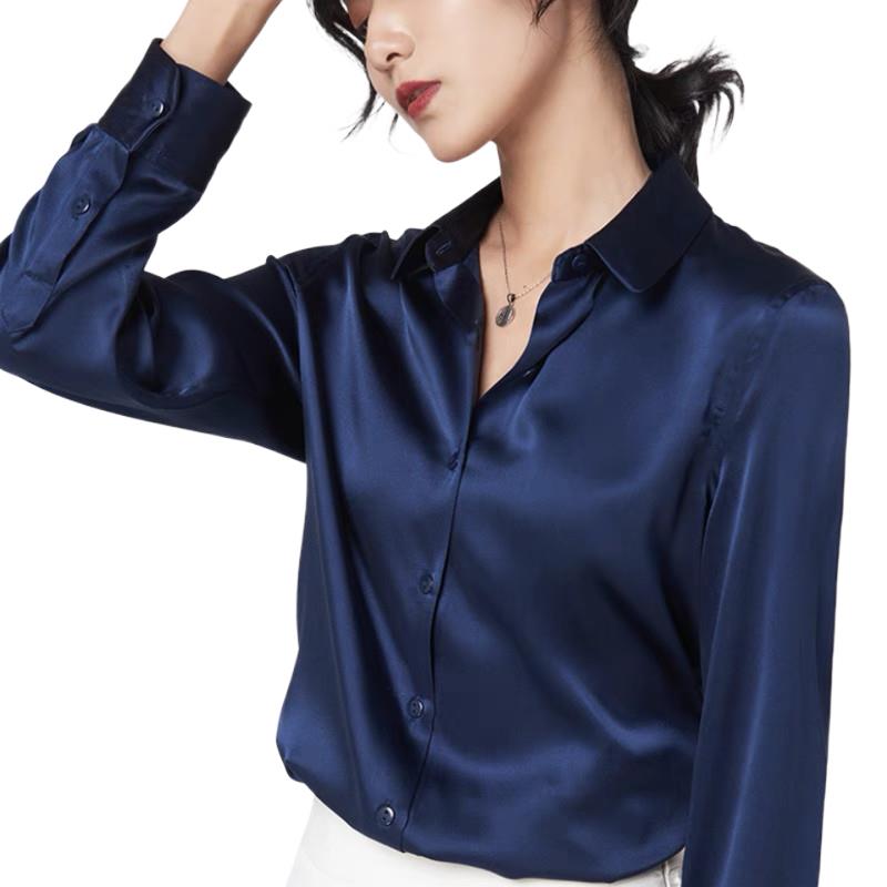 Silk Blouse Button - Élégant Satin à manches longues Blouses