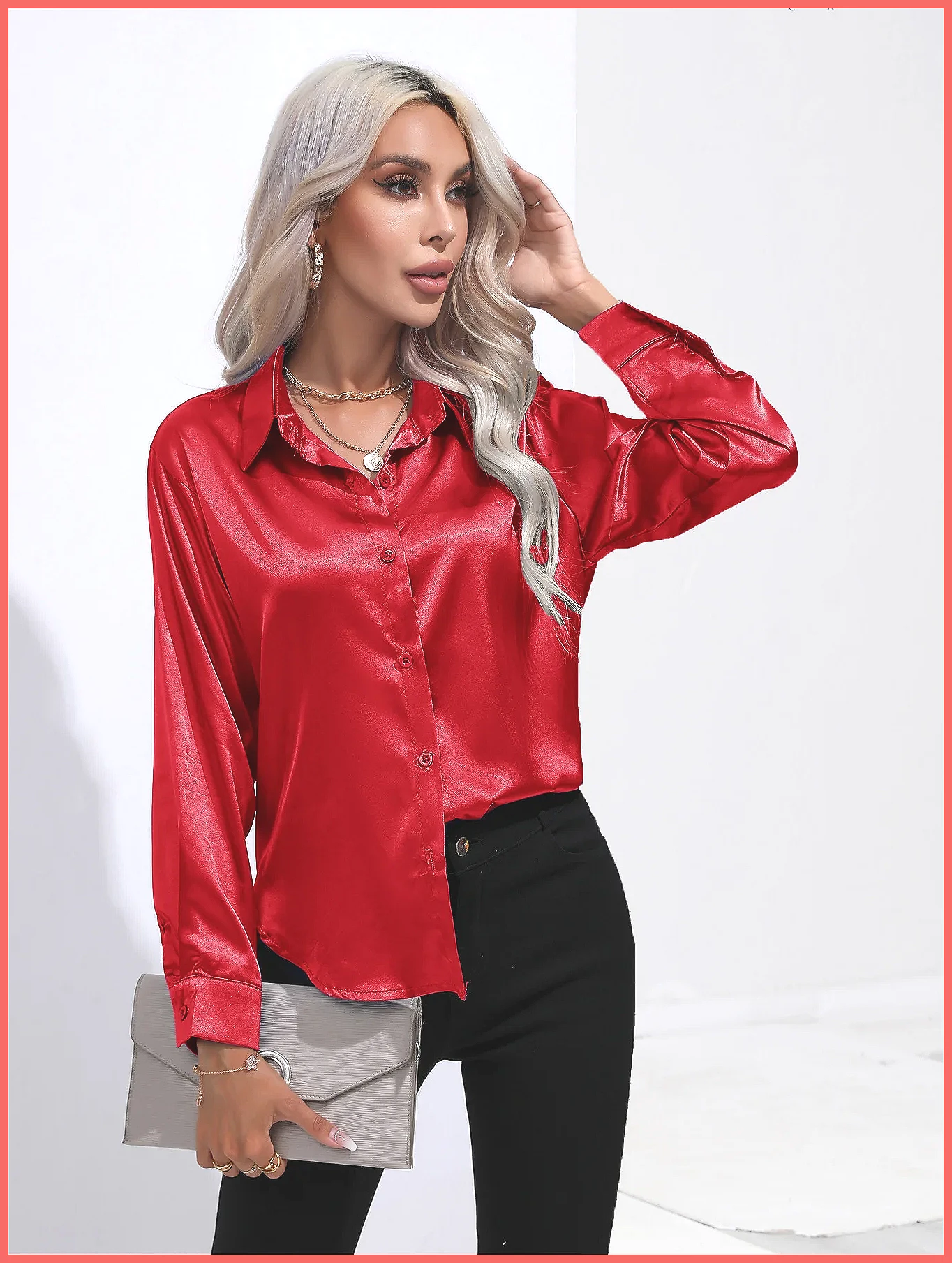 Silk Blouse Button - Chemise en satin pour femme Printemps-Été