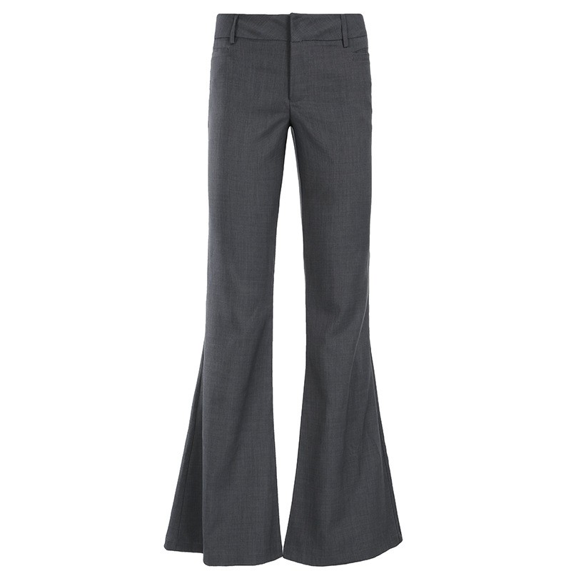 Tailored Trouser Wide - Pantalon gris long à coupe micro-évasée,