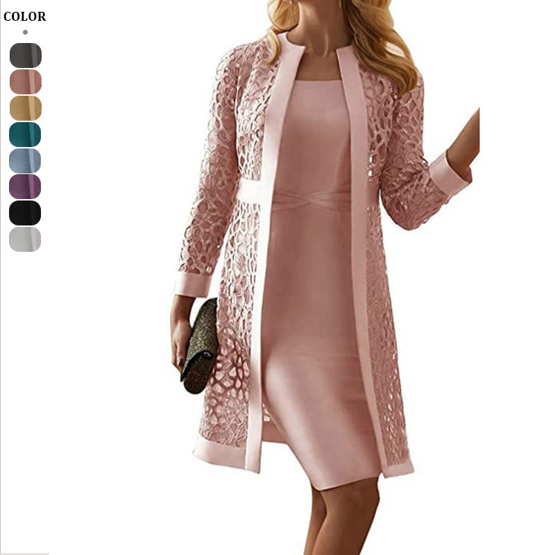 Formal Dress Female - Wein dentelle Cardigan robe avec deux