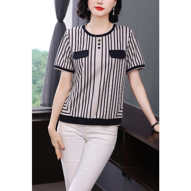 Silk Blouse Button - T-shirt rayé en soie glacée pour