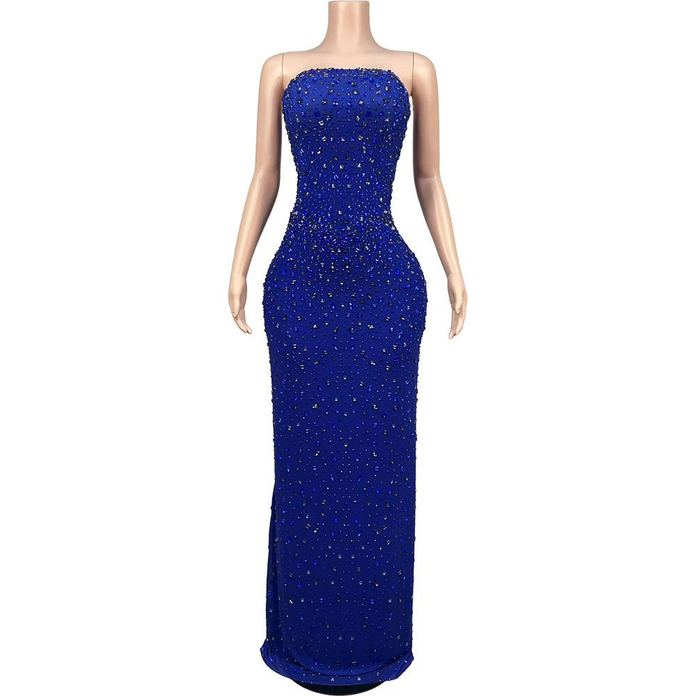 Women'S Elegant Formal Wear - Robe de soirée bleue sans bretelles