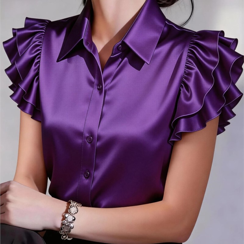 Chemisier décontracté à volant - Silk Blouse Button avis et prix