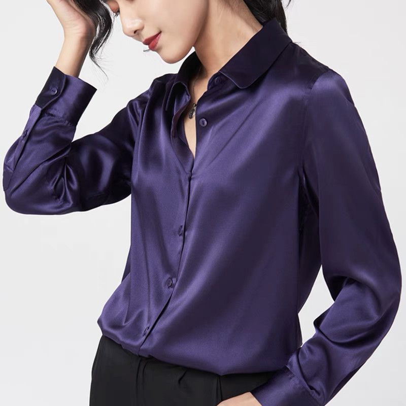 Élégant Satin à manches longue - Silk Blouse Button avis et prix