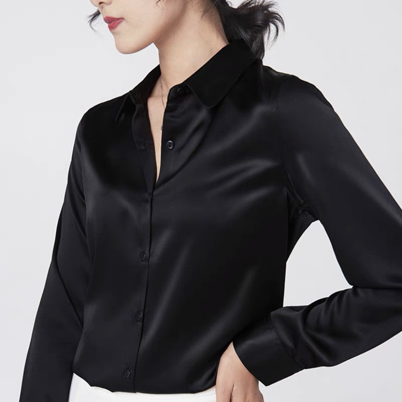Élégant Satin à manches longue - Silk Blouse Button avis et prix