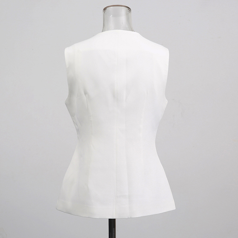 Gilet blanc à col rond, bouton - Women Formal Wear Vest avis et prix