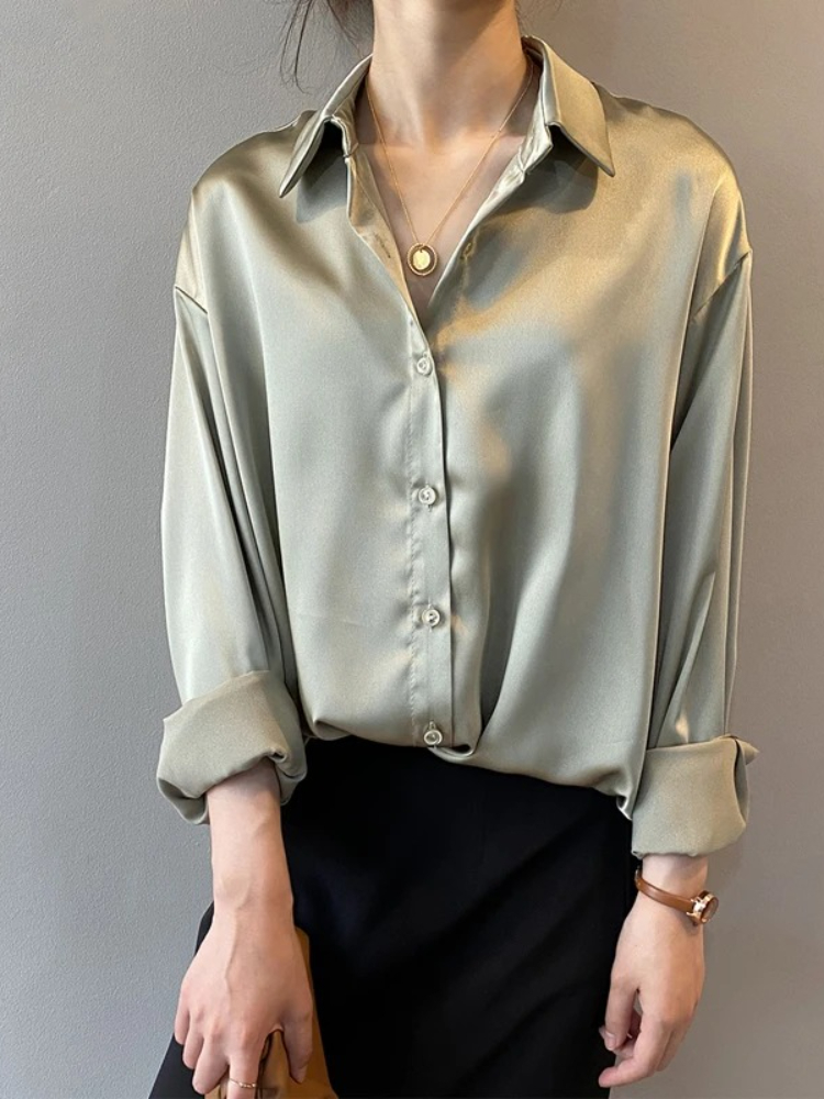 Chemisier ample élégant en sat - Silk Blouse Button avis et prix